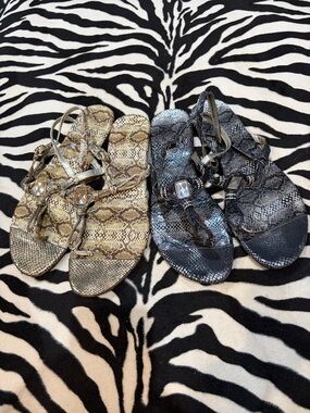 Nicole 2 Pair Bundle Snake-Print Jeweled Sandals - Gold & Black Size 10 & 9.5